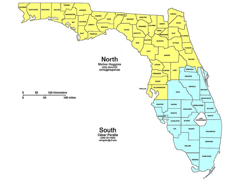 map of Florida showing GI-BMP North and South regions