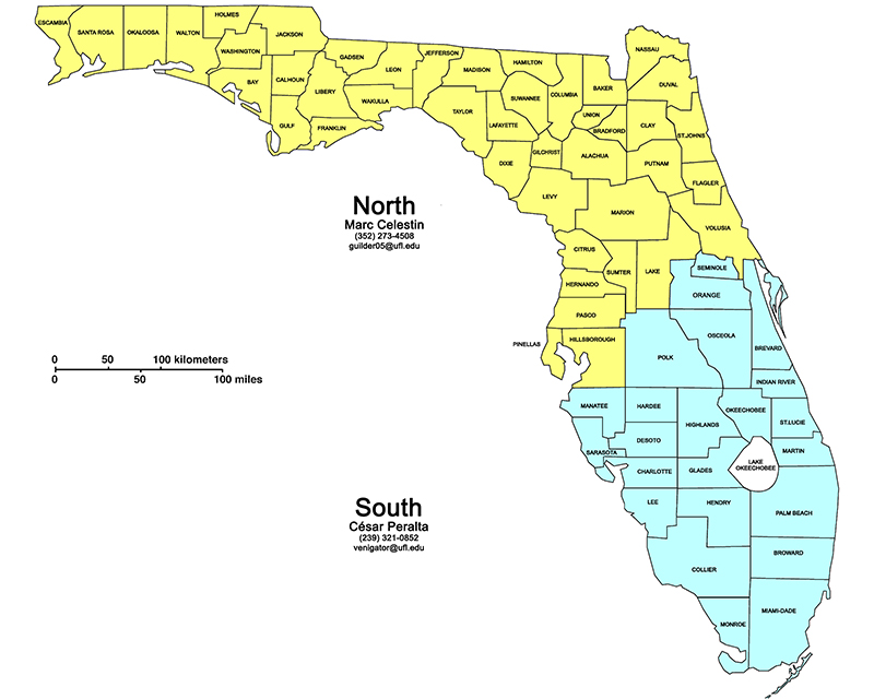 map of Florida showing GI-BMP North and South regions
